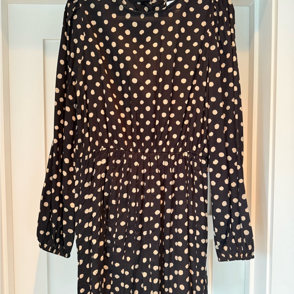 Black and Cream Polka Dot Long Sleeve Dress